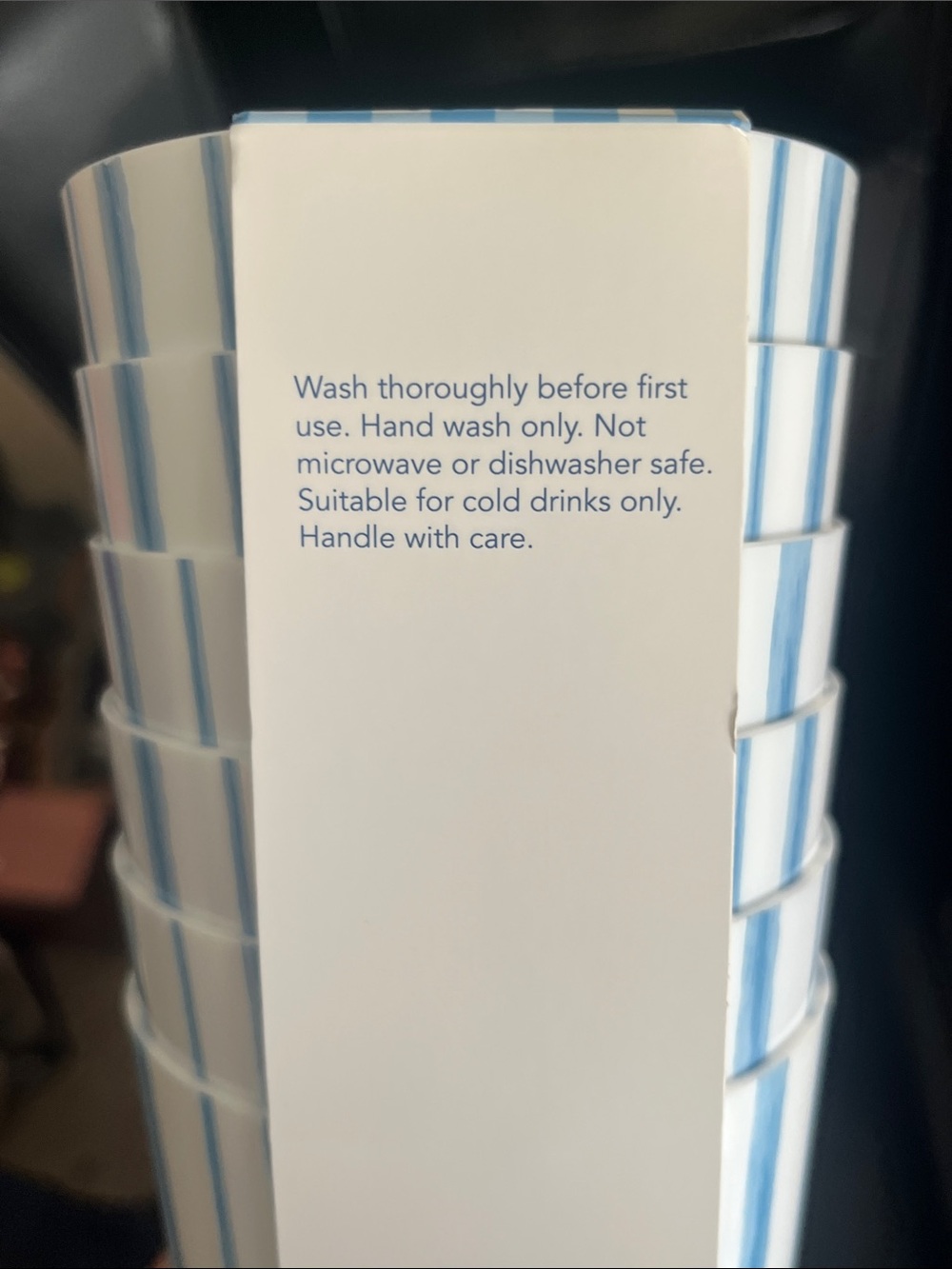 Summertime NWT 6 Pack Light Blue Striped 32oz Reusable Plastic Cups - Picture 3 of 4